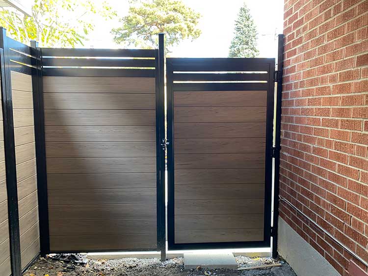 Horizontal Vinyl Fence Gate with Aluminum Frame Installed in North York