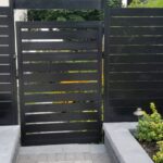 Semi Privacy Pewter Horizontal Aluminum Fence Gate Installed in Mississuaga